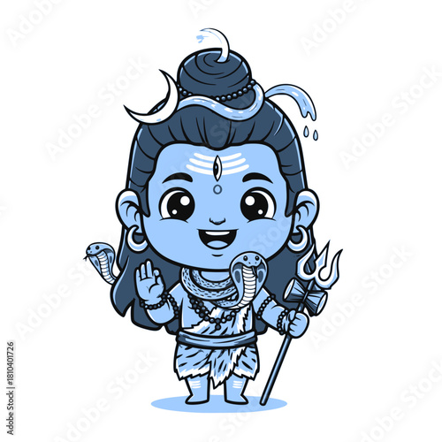 Lord Shiva in a cute sticker, vector design