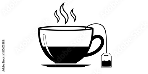 Steaming Tea Cup Tea Bag Simple Flat Vector Illustration