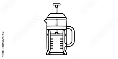 French Press Coffee Maker Minimalist Line Art Vector