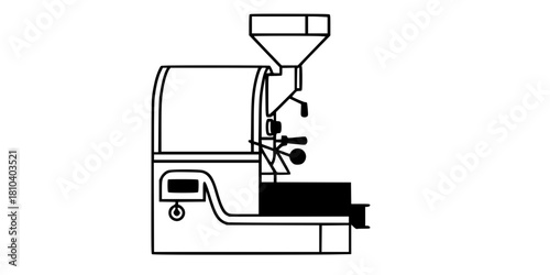 Coffee Roaster Machine Minimalist Line Art Vector