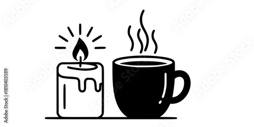 Hygge Candle Mug Simple Flat Vector Icon Cozy