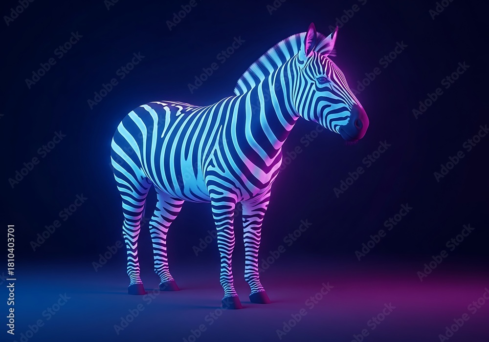 Naklejka premium Abstract radiant zebra with vibrant neon lighting standing gracefully