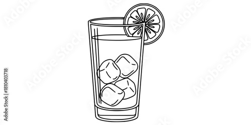 Highball Glass Ice Citrus Cocktail Flat Vector Illustration