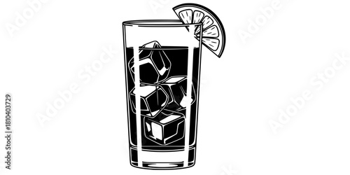 Highball Glass Ice Citrus Cocktail Flat Vector Illustration