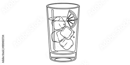 Highball Glass Ice Citrus Cocktail Flat Vector Illustration