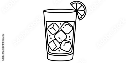 Highball Glass Ice Citrus Cocktail Flat Vector Illustration