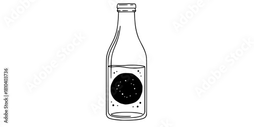 Kombucha Bottle Scoby Minimalist Line Art Vector Health