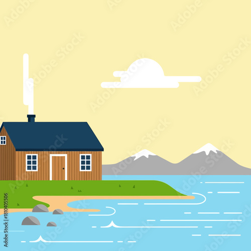 Coastal Cabin Retreat at Lakeside with Mountain View for Nature and Relaxation