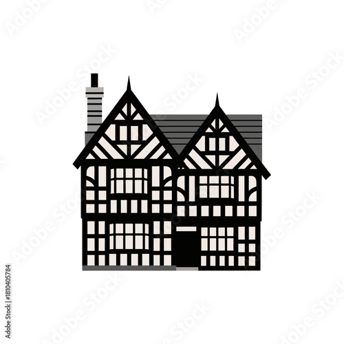 Stylized illustration of a charming Tudor-style house with intricate details