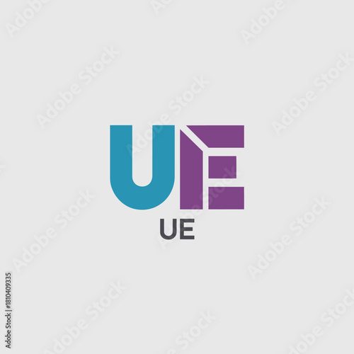A modern logo design showcasing the letters 'U' and 'E' in a dynamic and abstract manner, appealing for branding and corporate identity applications.