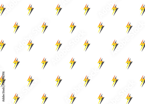 Background with yellow lightning bolts on a white surface. Vector flat design illustrating energy, electricity, power