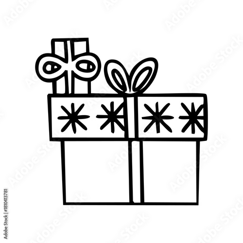 Stacked gift boxes outline icon. Hand drawn vector isolated illustration.