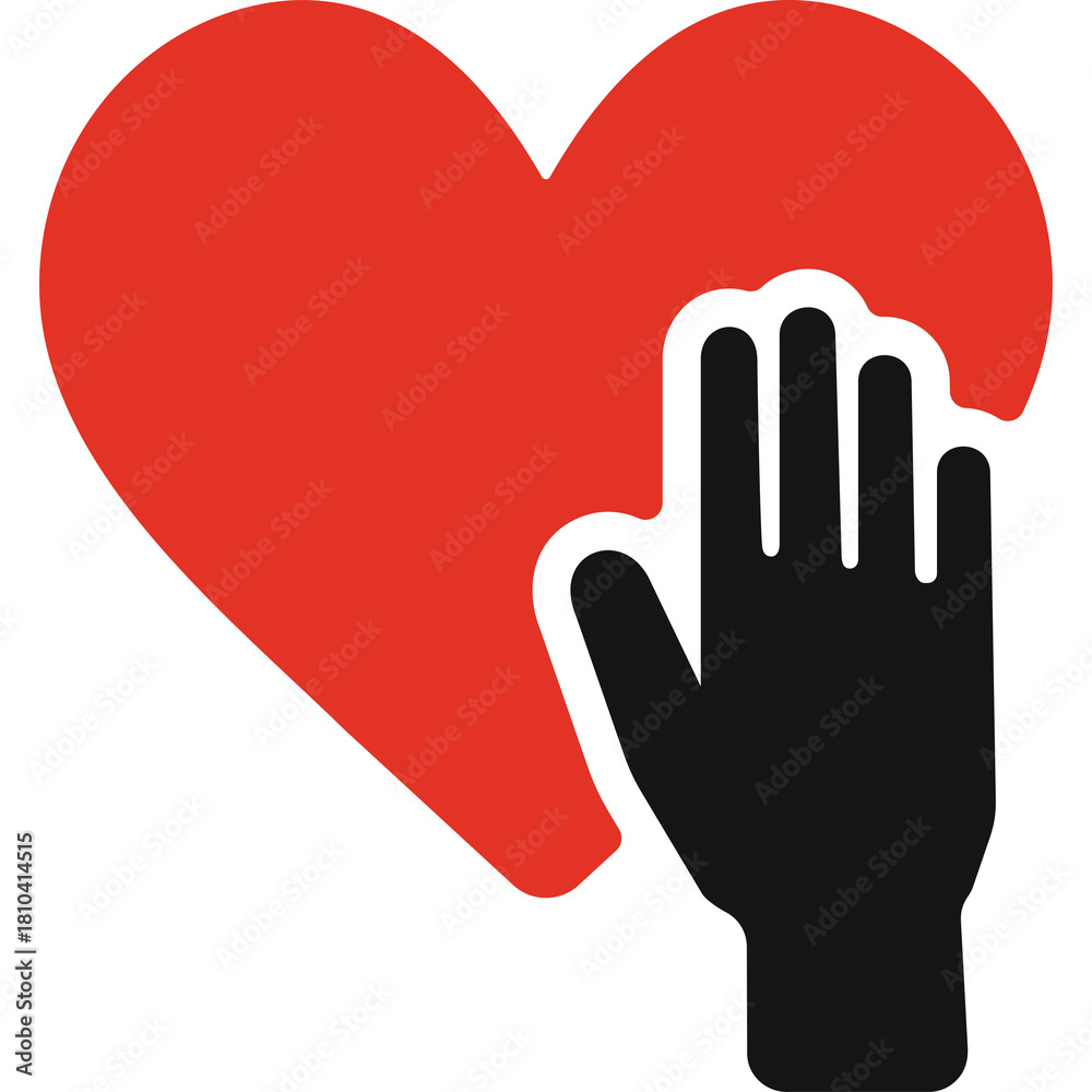 Obraz premium Red Heart Symbol with Black Hand Overlay on Transparent Background Medical Health Care Love Symbol