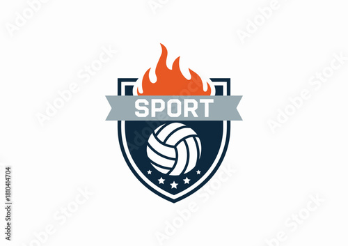 This image showcases a dynamic sports logo incorporating a volleyball and flames, creating a visually exciting representation of energy, competition, and athleticism.