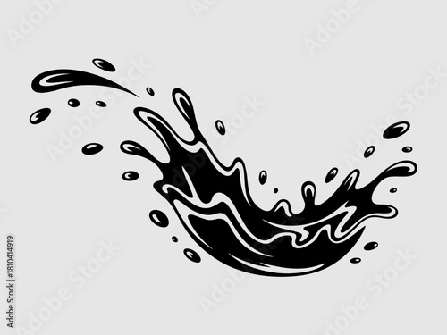 This black liquid splash image represents fluidity, motion, and energy, perfect for attracting attention in designs related to creativity and artistic expression.