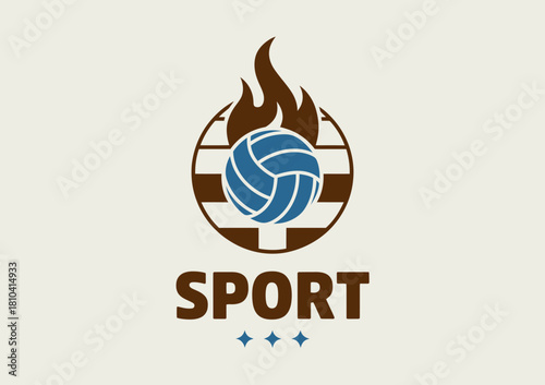 This dynamic logo design integrates a volleyball with flames, symbolizing athleticism and energy, representing sports culture and the excitement of competition in a visually striking way.
