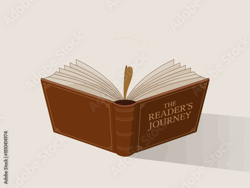 An elegant book cover design for 'The Reader's Journey', featuring intricate details that symbolize the adventure of reading and the exploration of stories.