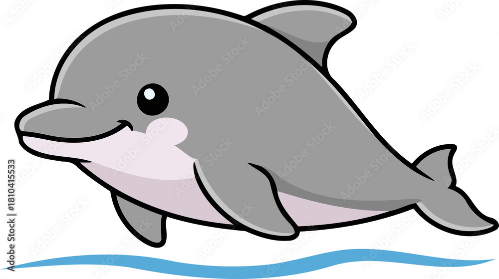Naklejka premium Cute Irrawaddy Dolphin Swimming, Happy Aquatic - Animal Character Illustration Isolated on Transparent Background