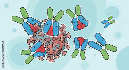 Illustration Vector SVG Design of Virus Antibodies with Blue and Green Flat Design