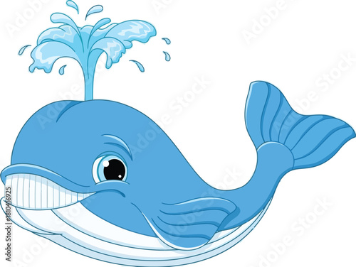 Vector Illustration of a Cheerful Blue Whale
