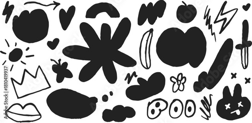 Hand drawn doodle elements collection in black and white for graphic design