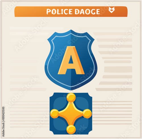 Display of police badges and star designs.
