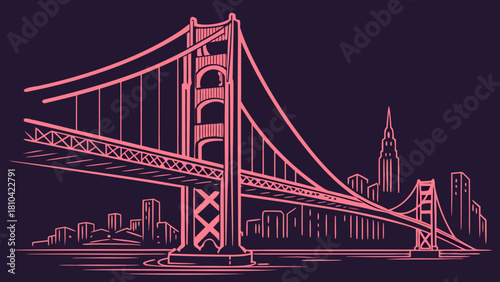 Futuristic Pink Neon Bridge Illustration – Cyberpunk Night Scene