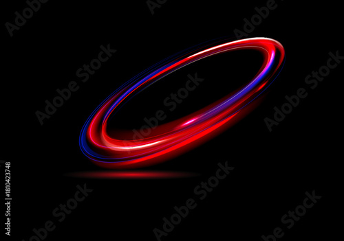 Neon rings set. Vector illustration of neon rings on dark background. Abstract vector fire circles, sparkling swirls and energy light spiral frames, neon blurry light circles at motion
