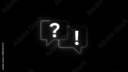 Two glowing white speech bubbles one with a question mark the other with an exclamation mark on a black background 1