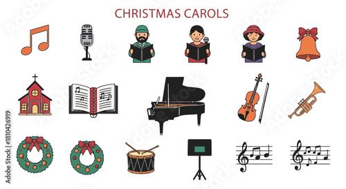 Harmonious Christmas Carols Icon Set with Whimsical Colored Vector Silhouettes.svg