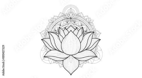  Mandala Lotus Flower Tattoo Design, Intricate Sacred Geometry, Peaceful Meditative Symbol.svg