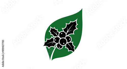 Organic Holly Berry Cluster Silhouette Logo with Deep Forest Green