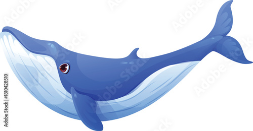 Cartoon blue whale character. Ocean mammal specie cute isolated personage, marine animal funny vector character. Oceanarium wildlife big mammal, whale happy cartoon personage or cheerful mascot