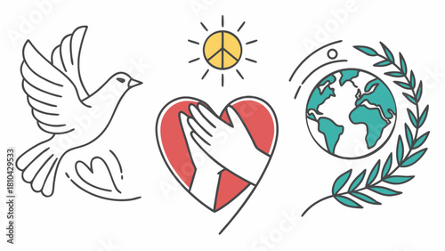 International day of peace dove heart hands earth sun olive branch symbol for world harmony and unity