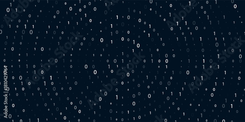 Blue binary code background with falling zeros and ones. Digital data, cybersecurity, tech concept.