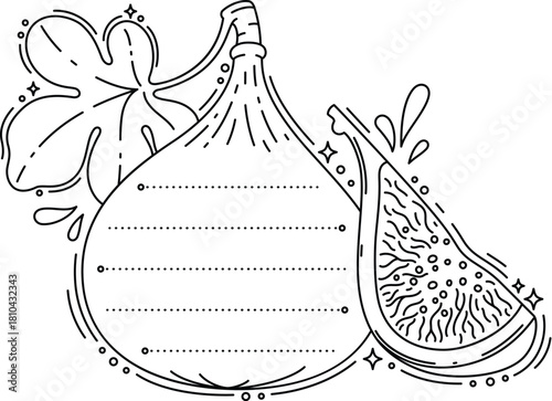 Natural fig tropical fruit kids memo note frame. Kids planner To Do list vector label, child scrapbook sticker. Tropical fruit children schedule frame or diary memo note with fig fruit and leaf