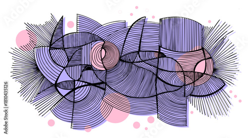 Abstract geometric line art with pastel colors, modern contemporary composition