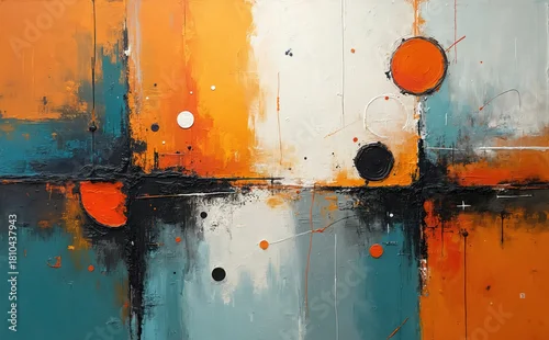 Panel kuchenny z motywem Abstract oil paint illustration with bold color fields, diverse forms. Modern art design with canvas texture. Visual art concept artistic composition. Creative artwork element with dynamic, chaotic