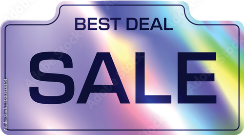 Chrome gradient hologram Y2K best deal sale sticker or patch. Store product sale chrome iridescent patch, discount gradient hologram Y2K vector sticker. Seasonal price off label or holographic tag