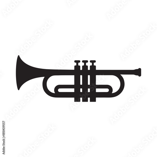 Trumpet Silhouette Vector Icon: Minimalist Black Glyph for Jazz, Brass Instrument and Music Design