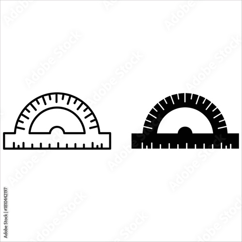 Protractor icon set isolated on white background, a tool for measuring angles precisely