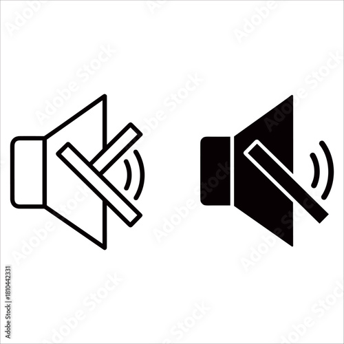 Mute sound icon, vector illustration isolated on white background in black and white