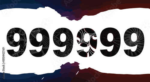 Abstract artistic number design featuring stylized 999999 digits, creative geometric line patterns, modern colorful accents, contemporary numeric vector illustration for digital decoration