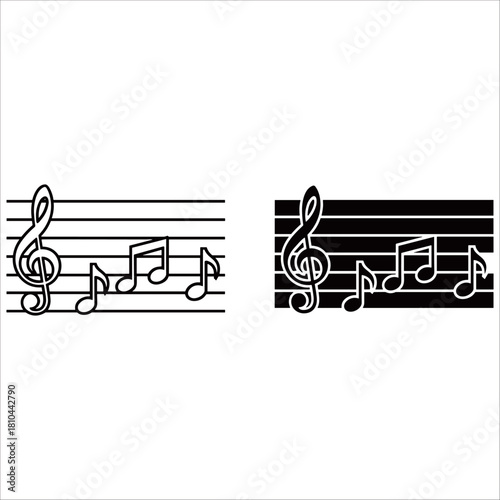 Music notes on staff, a symbol of musical notation isolated on white background