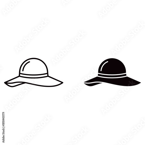 Hat icon set isolated on white background showing a sun hat for women and summer fashion