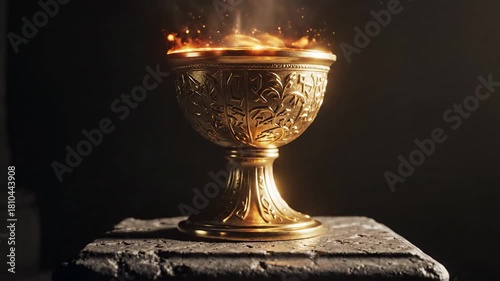 Mystical Golden Holy Grail Chalice Glowing with Divine Light.
