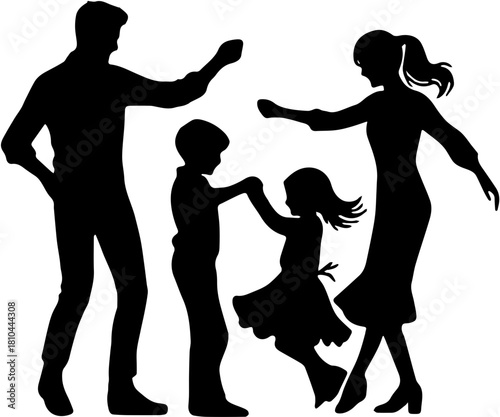 mother and daughter with father happy dancing