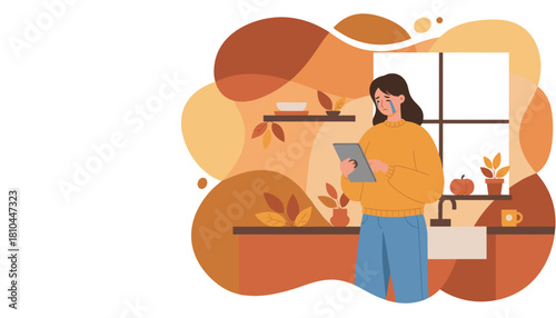 Crying woman reads bad news on a tablet at home Illustration of sadness stress and screen addiction
