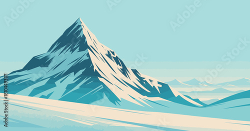An impressive mountain peak illustrated in a vibrant blue color palette, representing the beauty of nature and its tranquility, ideal for landscape enthusiasts and adventurers.