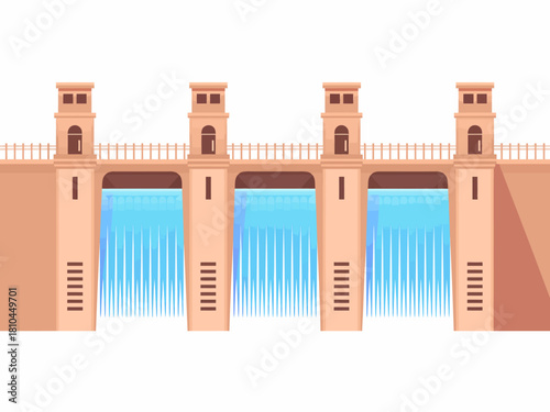 A minimalistic artistic representation of a dam, emphasizing the beauty of engineering and the importance of water management in a clean and modern aesthetic.